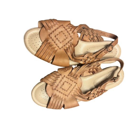 Softspots Tela Leather Huarache Sandals 10 WW Tan Woven Slingback Comfort wide - Picture 6 of 10
